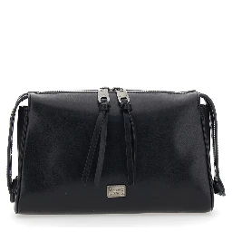 Vittoria Black Mini Shoulder Bag with Adjustable and Removable Shoulder Strap and Logo Plaque on the Front in Leather Man