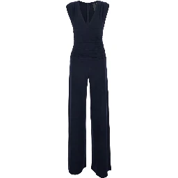 SLEEVELESS V NECK SHIRRED WAIST JUMPSUIT