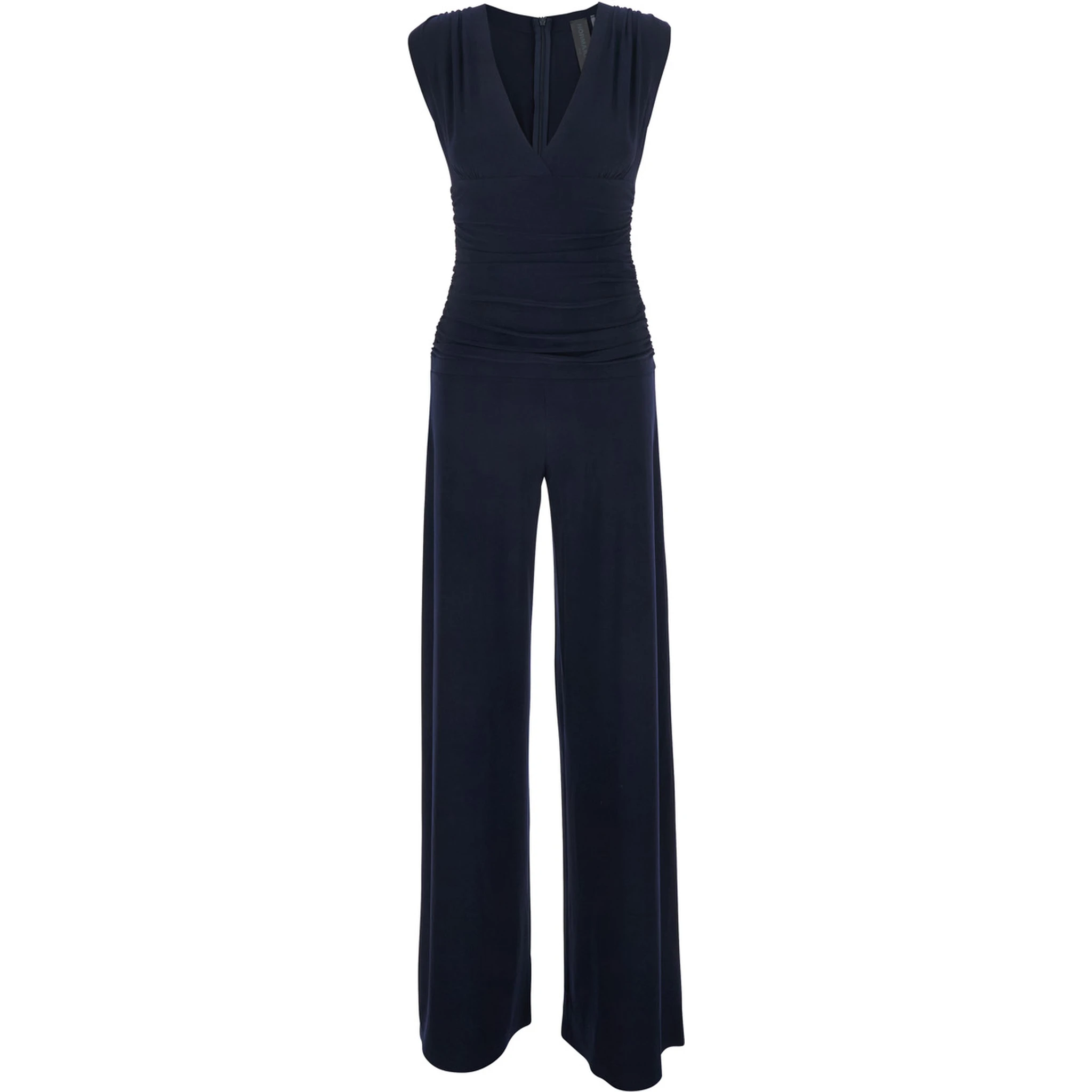 SLEEVELESS V NECK SHIRRED WAIST JUMPSUIT