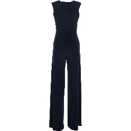 SLEEVELESS V NECK SHIRRED WAIST JUMPSUIT