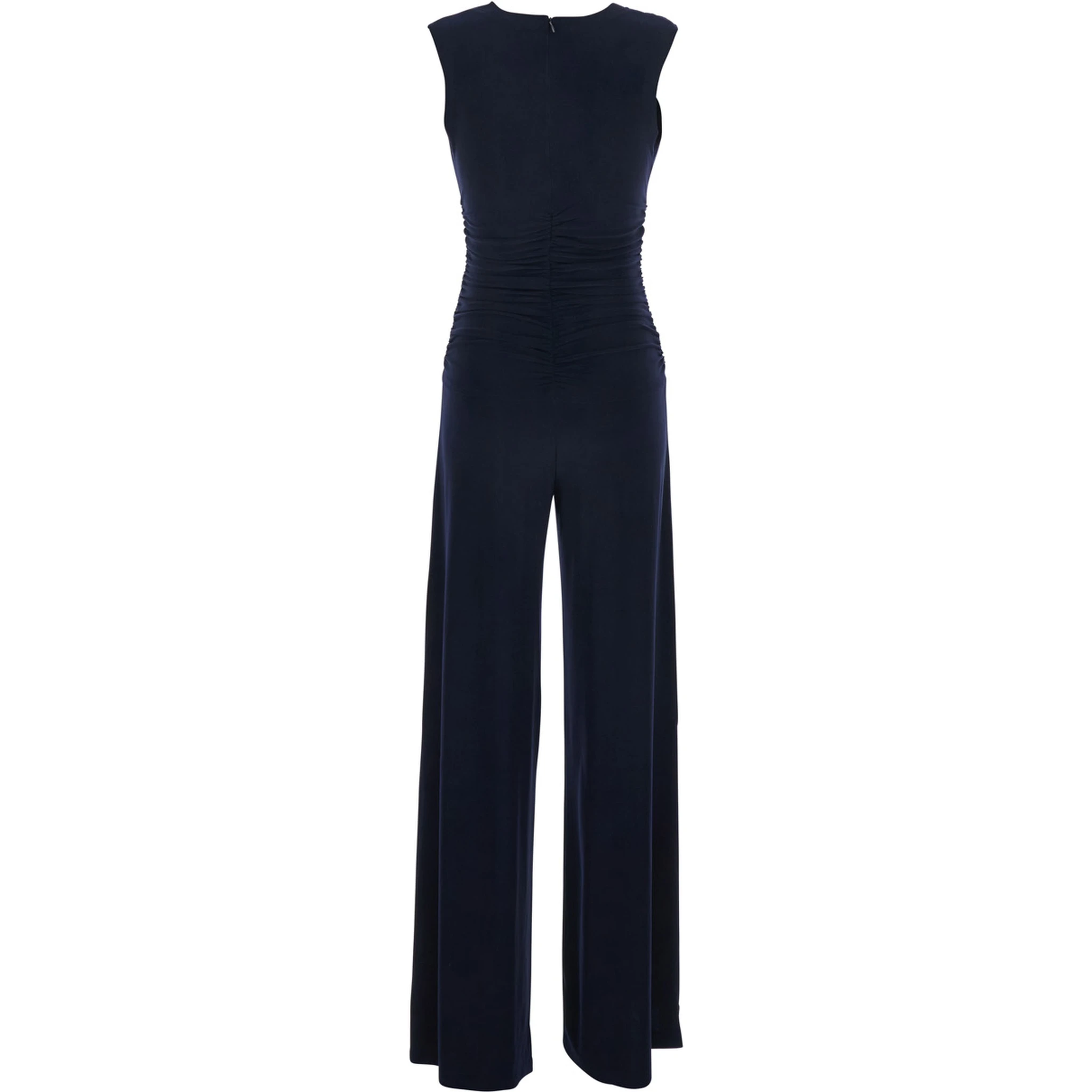 SLEEVELESS V NECK SHIRRED WAIST JUMPSUIT