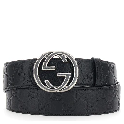 Black Reversible Belt with GG Buckle Closure in Leather Man