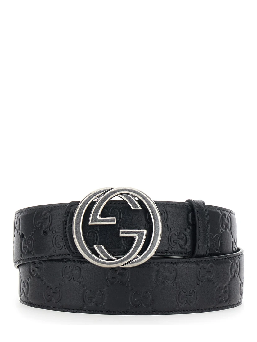 Black Reversible Belt with GG Buckle Closure in Leather Man