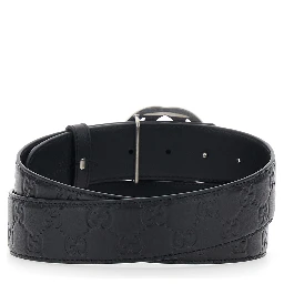 Black Reversible Belt with GG Buckle Closure in Leather Man