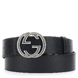 Black Reversible Belt with GG Buckle Closure in Leather Man