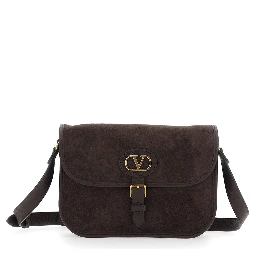 Antibe Brown Crossbody Bag with VLogo Plaque on the Front and Adjustable Shoulder Strap in Suede Man