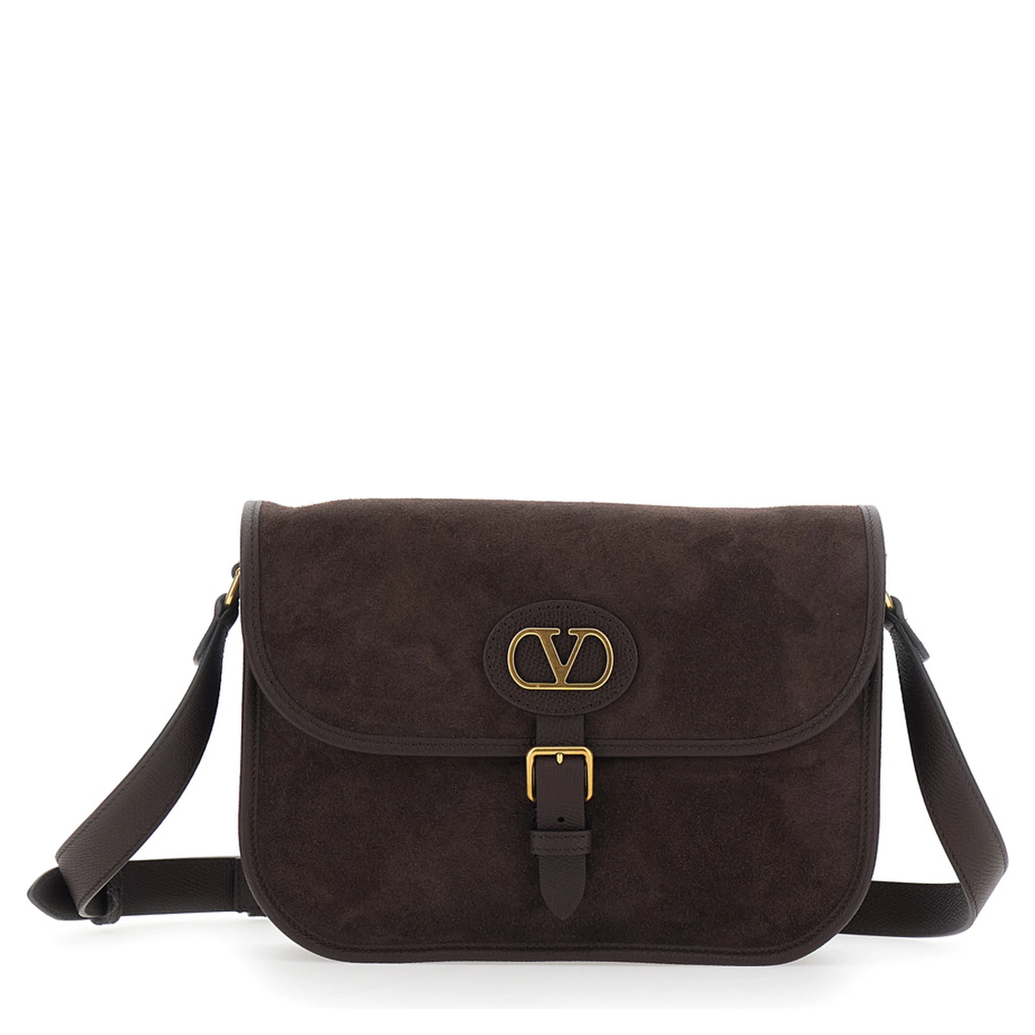 Antibe Brown Crossbody Bag with VLogo Plaque on the Front and Adjustable Shoulder Strap in Suede Man