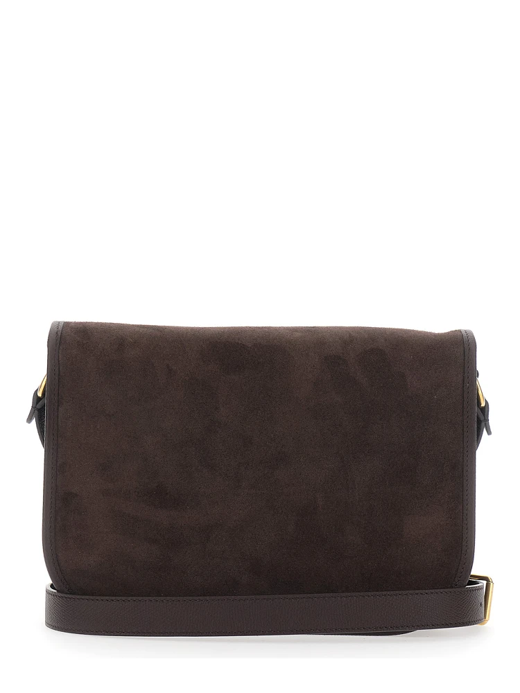 Antibe Brown Crossbody Bag with VLogo Plaque on the Front and Adjustable Shoulder Strap in Suede Man alternative