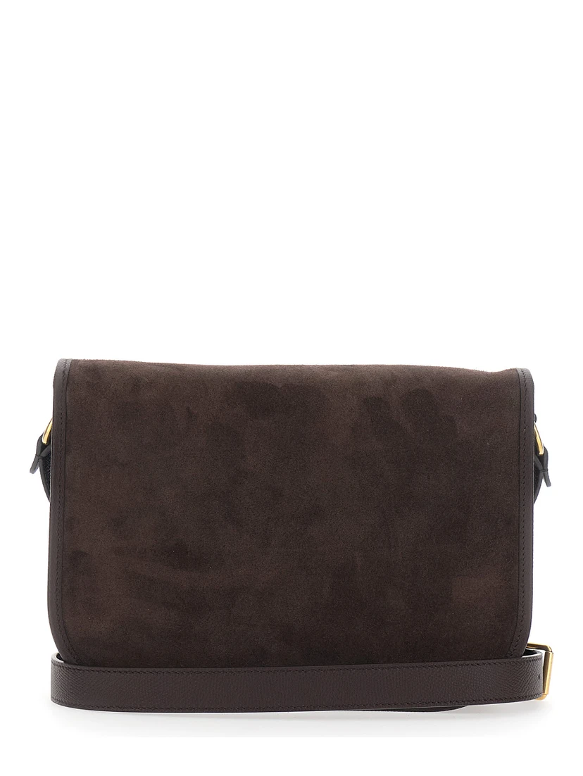 Antibe Brown Crossbody Bag with VLogo Plaque on the Front and Adjustable Shoulder Strap in Suede Man
