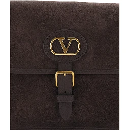 Antibe Brown Crossbody Bag with VLogo Plaque on the Front and Adjustable Shoulder Strap in Suede Man