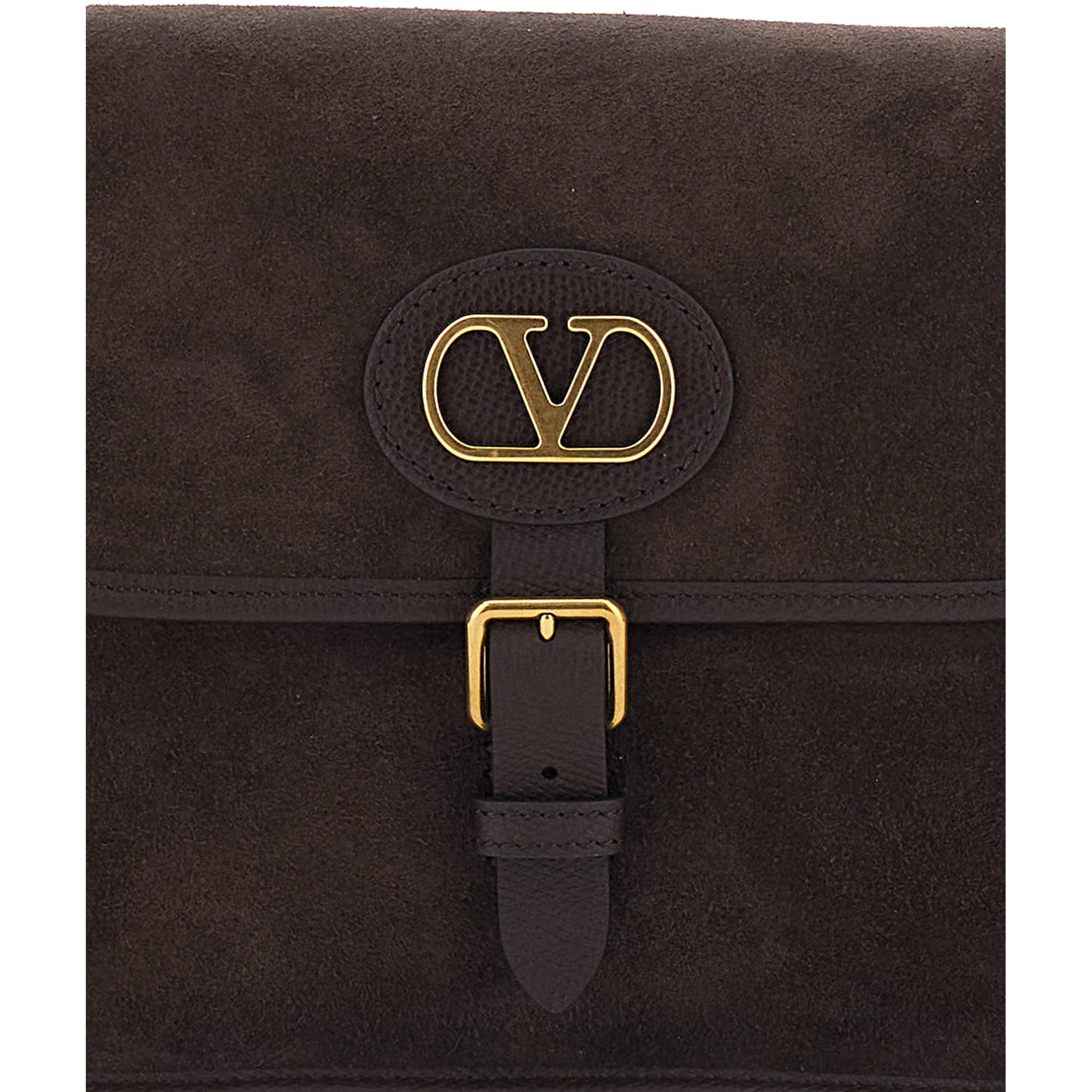 Antibe Brown Crossbody Bag with VLogo Plaque on the Front and Adjustable Shoulder Strap in Suede Man