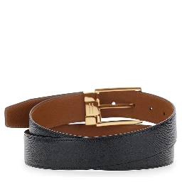 Black Reversible Belt with Gancini Buckle Belt in Grained Leather Man