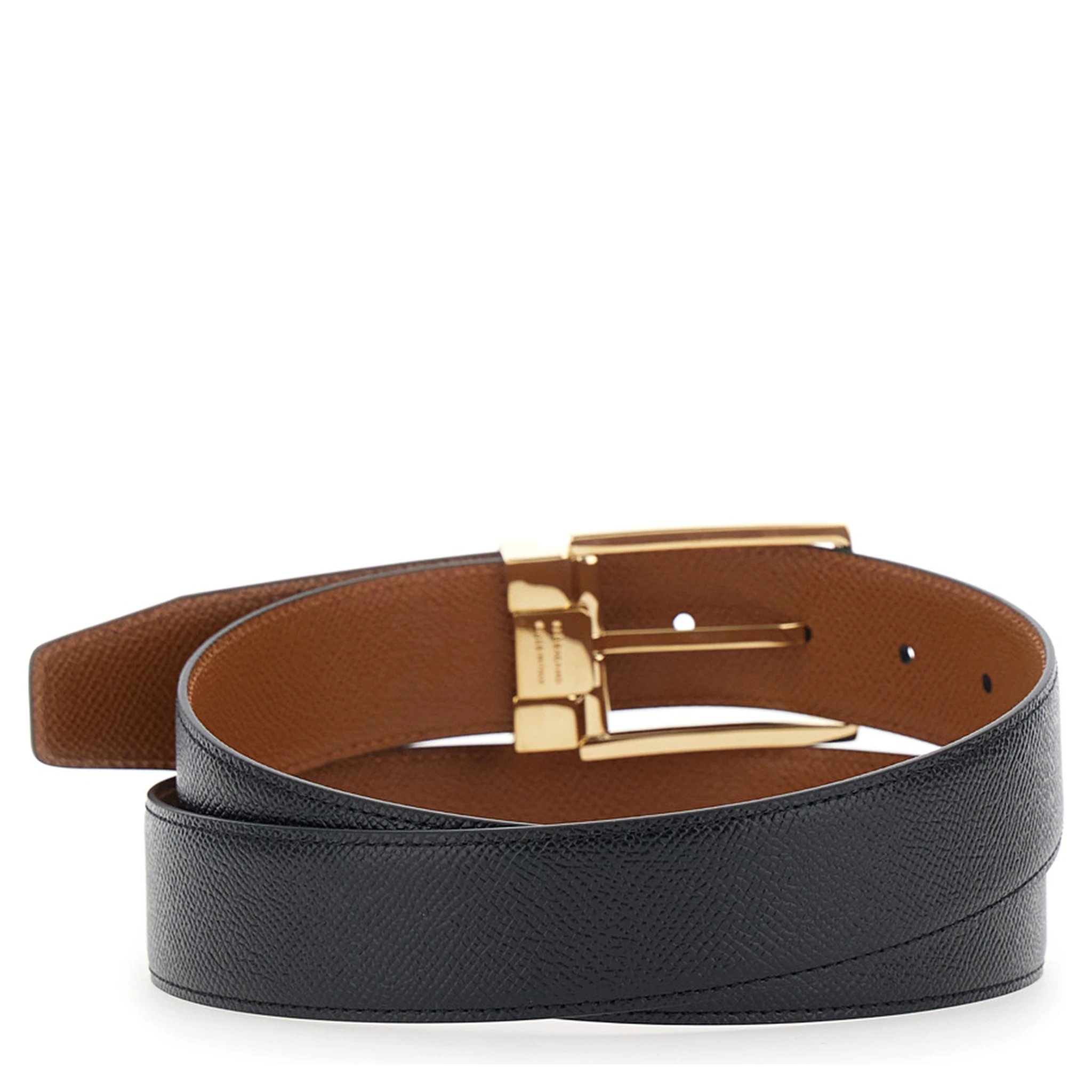 Black Reversible Belt with Gancini Buckle Belt in Grained Leather Man