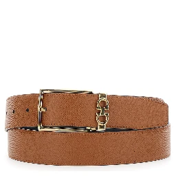 Black Reversible Belt with Gancini Buckle Belt in Grained Leather Man