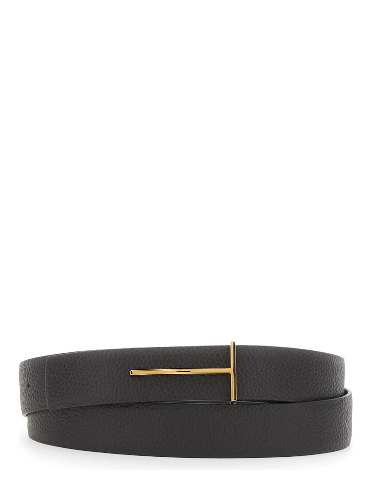 Brown Belt with T Buckle Closure in Leather Man