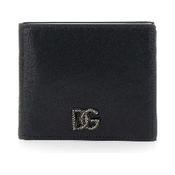 Black Card Bi-Fold Wallet with Logo Plaque on the Front in Leather Man