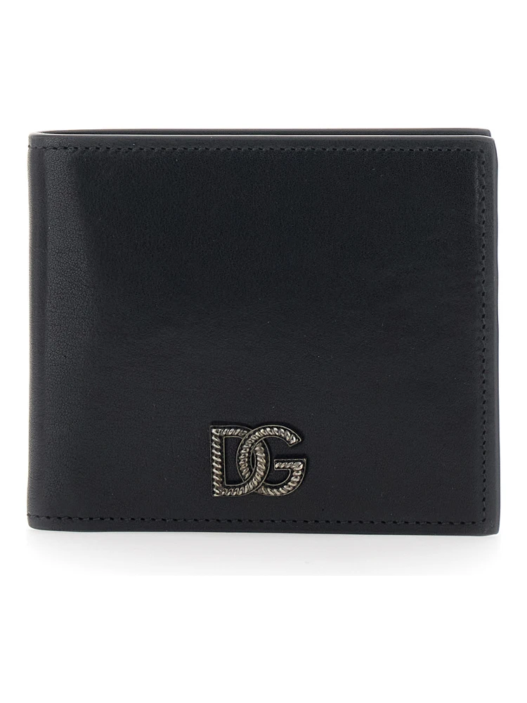 Black Card Bi-Fold Wallet with Logo Plaque on the Front in Leather Man