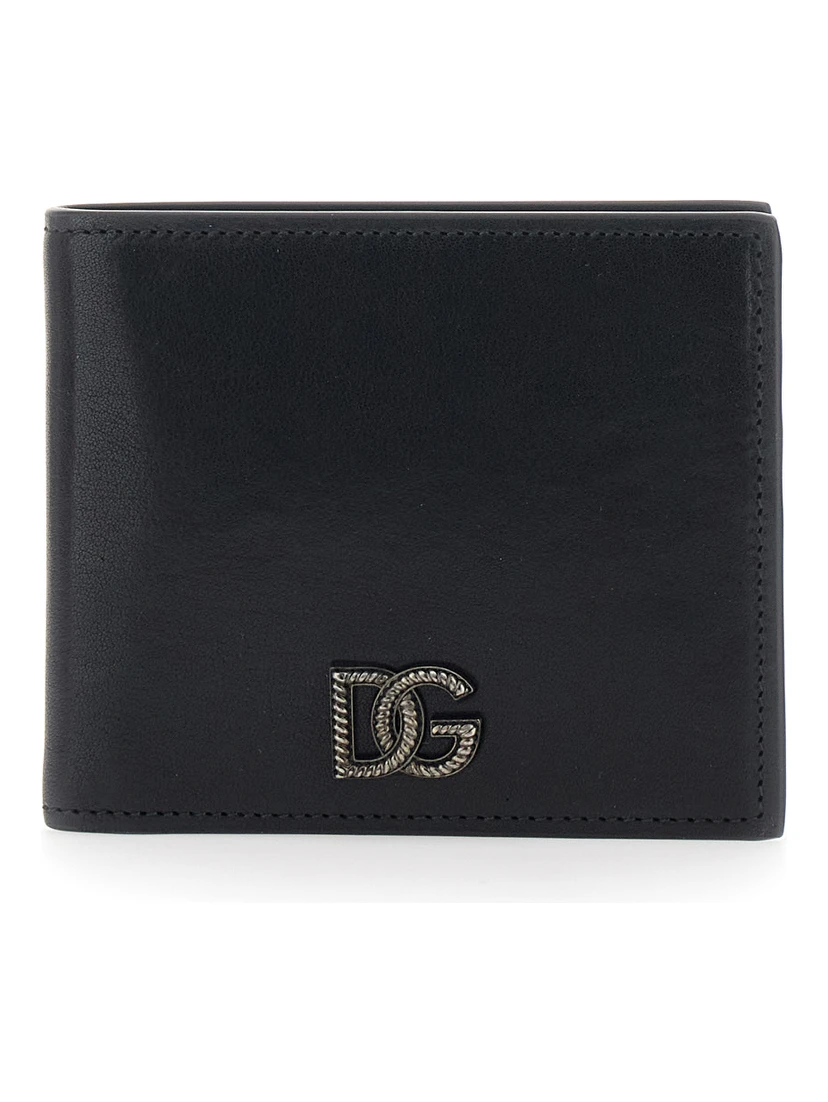 Black Card Bi-Fold Wallet with Logo Plaque on the Front in Leather Man