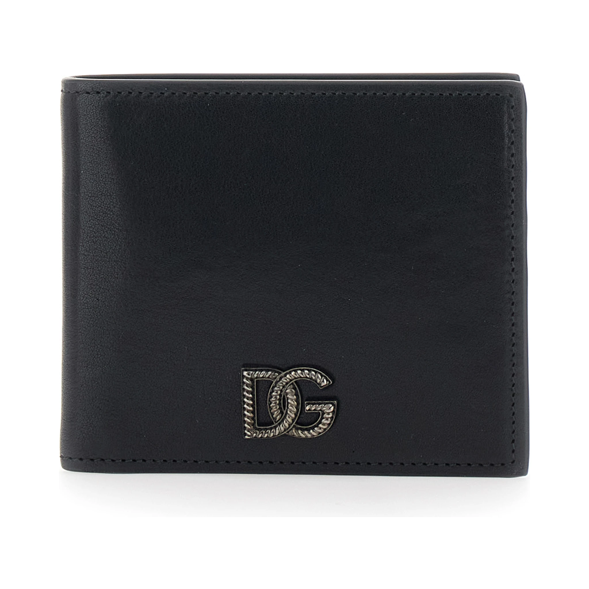 Black Card Bi-Fold Wallet with Logo Plaque on the Front in Leather Man