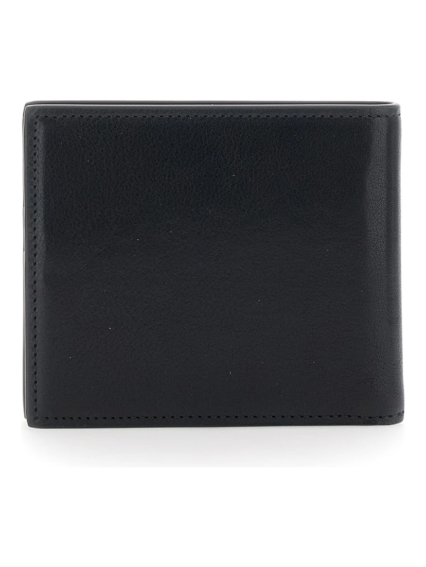 Black Card Bi-Fold Wallet with Logo Plaque on the Front in Leather Man