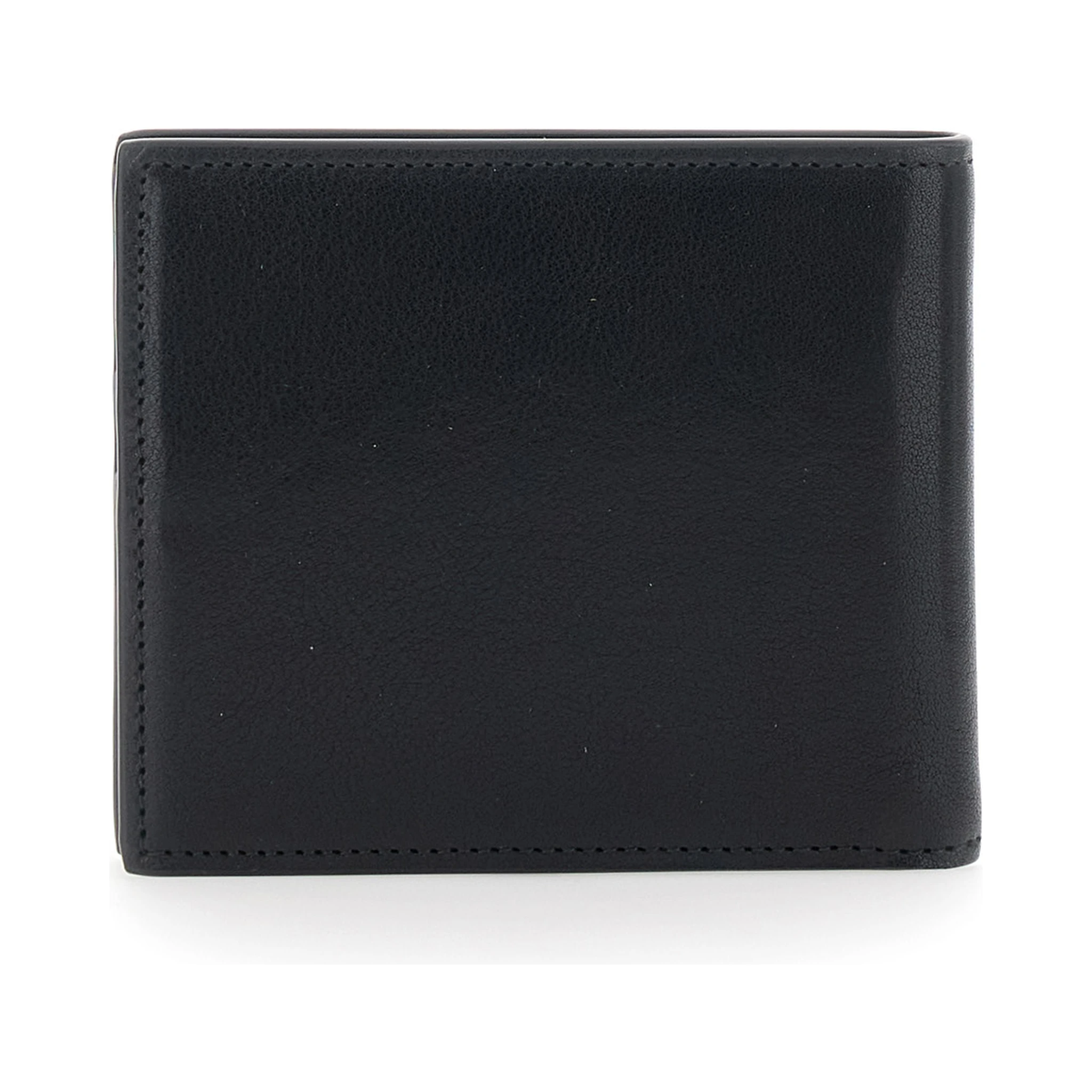 Black Card Bi-Fold Wallet with Logo Plaque on the Front in Leather Man
