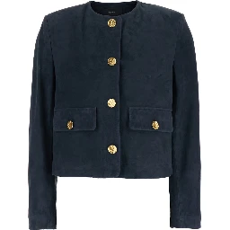 Giubbotto Lorenne con Scollo Rotondo e Tasche Applicate sul Fronte in Suede Donna