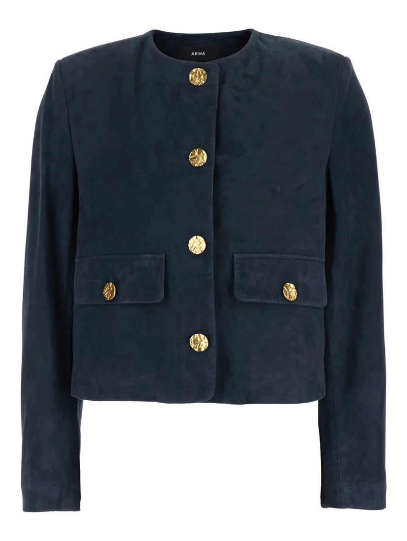 Giubbotto Lorenne con Scollo Rotondo e Tasche Applicate sul Fronte in Suede Donna