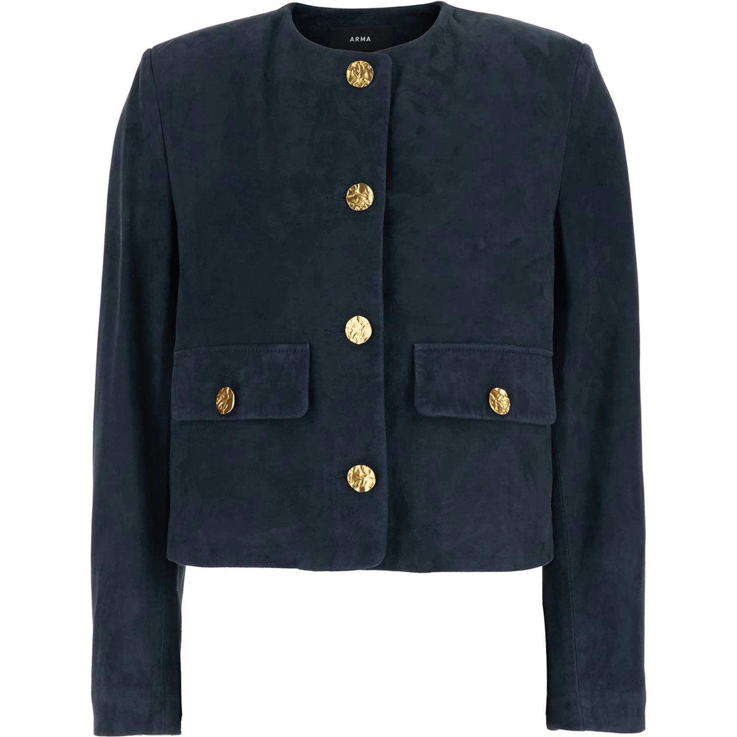 Giubbotto Lorenne con Scollo Rotondo e Tasche Applicate sul Fronte in Suede Donna