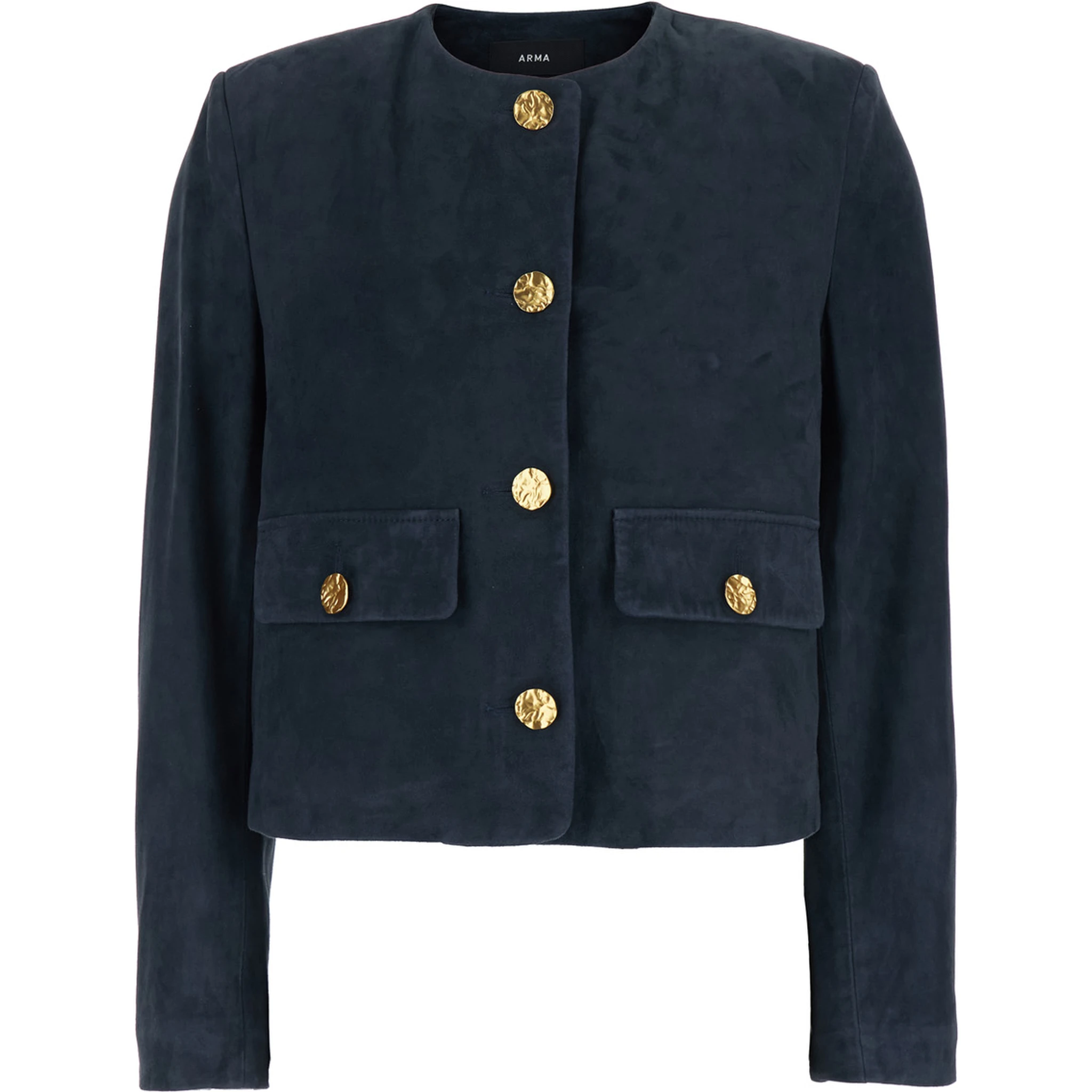 Giubbotto Lorenne con Scollo Rotondo e Tasche Applicate sul Fronte in Suede Donna