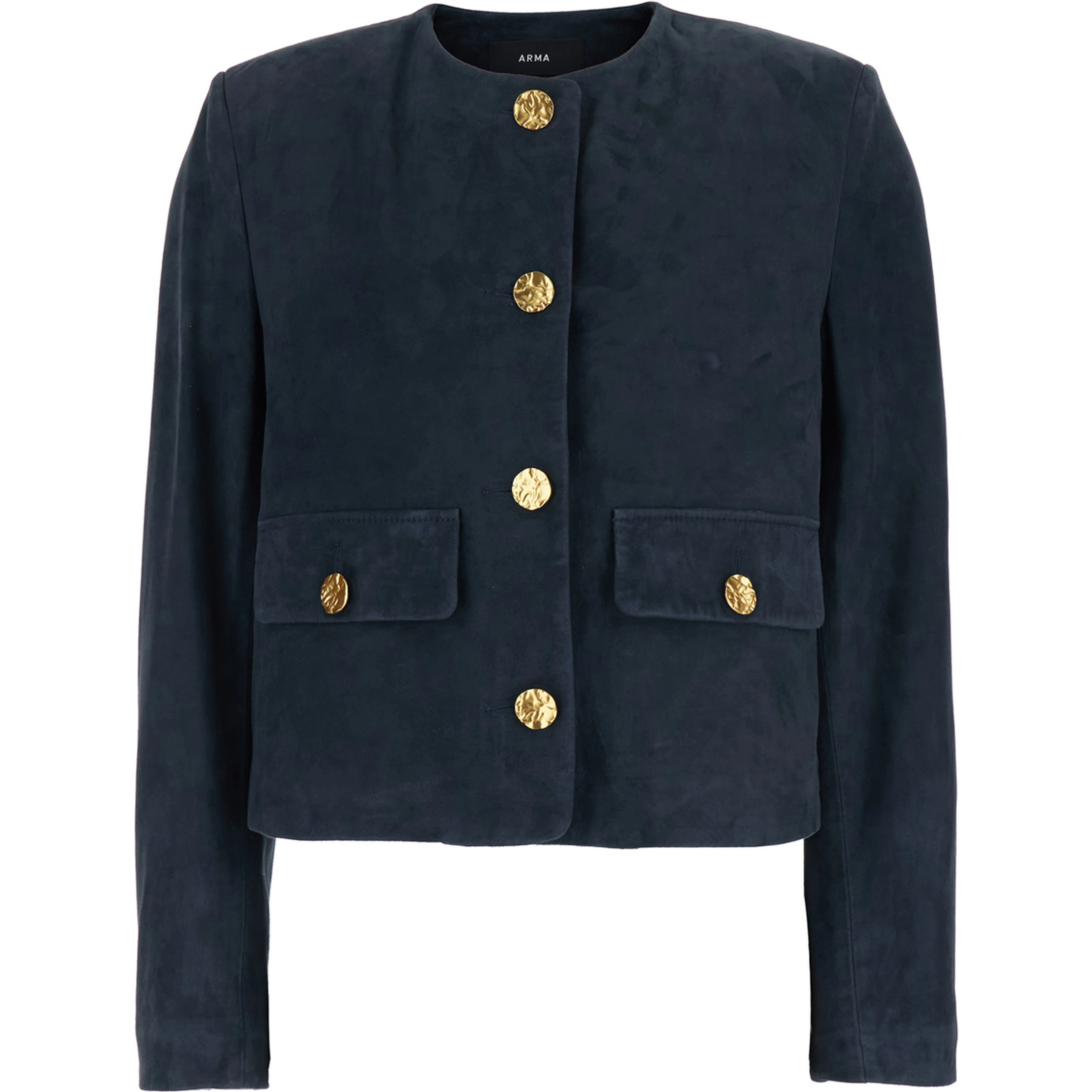 Giubbotto Lorenne con Scollo Rotondo e Tasche Applicate sul Fronte in Suede Donna