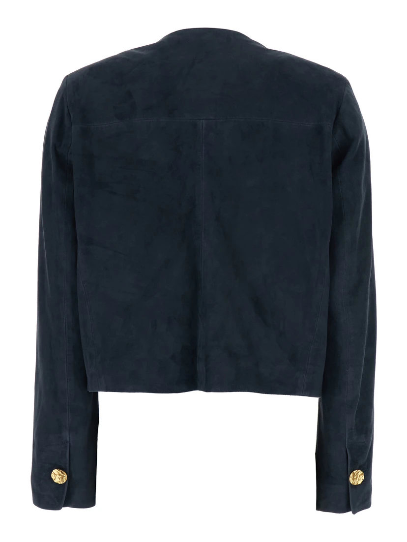 Giubbotto Lorenne con Scollo Rotondo e Tasche Applicate sul Fronte in Suede Donna