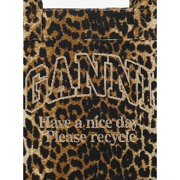 Brown Tote Bag with Graphic Print on the Front and All-Over Leopard Motif in Cotton Woman