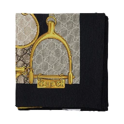 Multicolor Square Scarf with Horsebit Print in Silk Woman