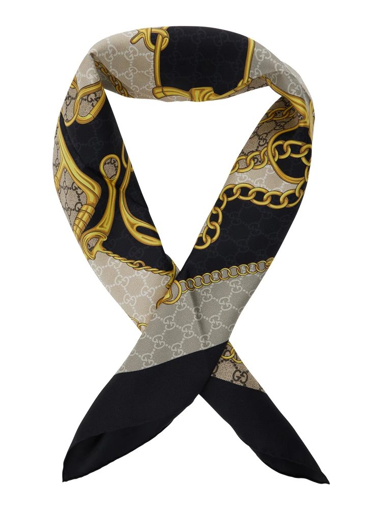 Multicolor Square Scarf with Horsebit Print in Silk Woman alternative