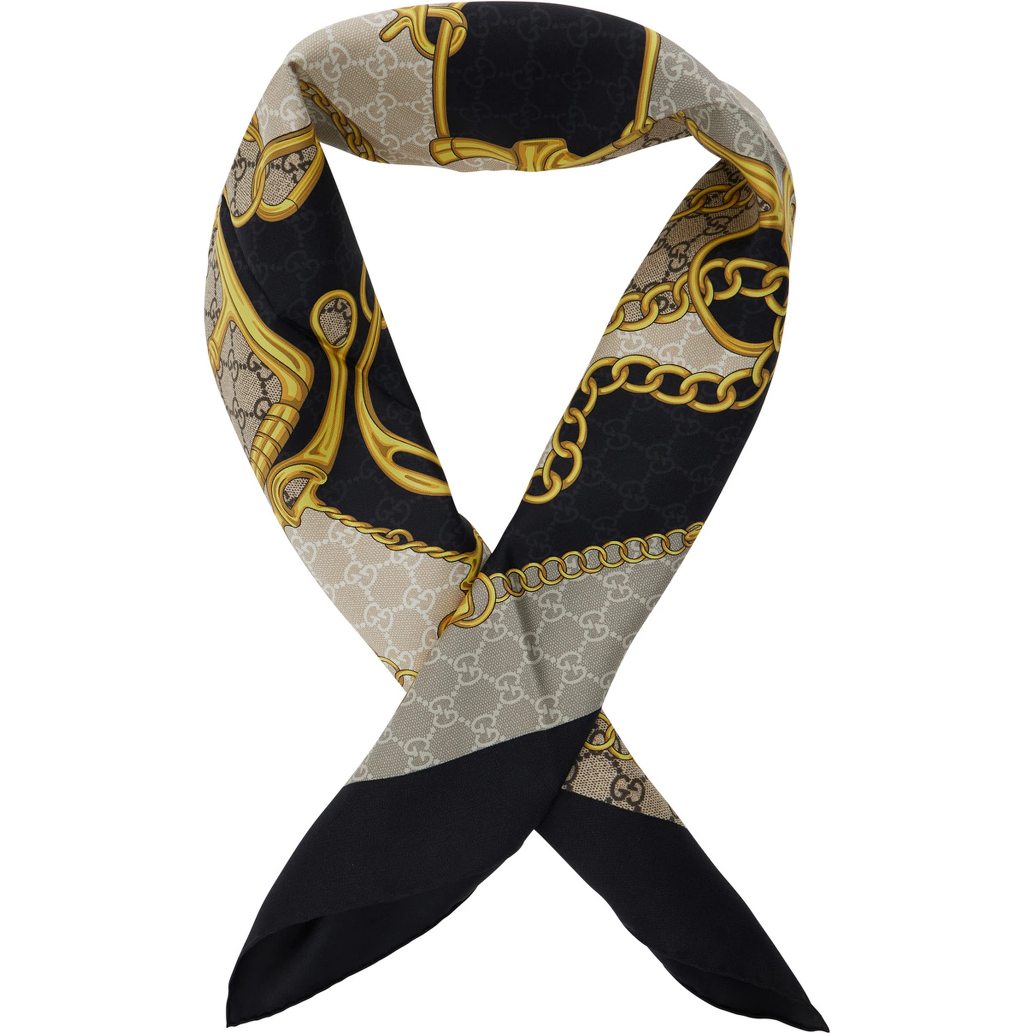 Multicolor Square Scarf with Horsebit Print in Silk Woman