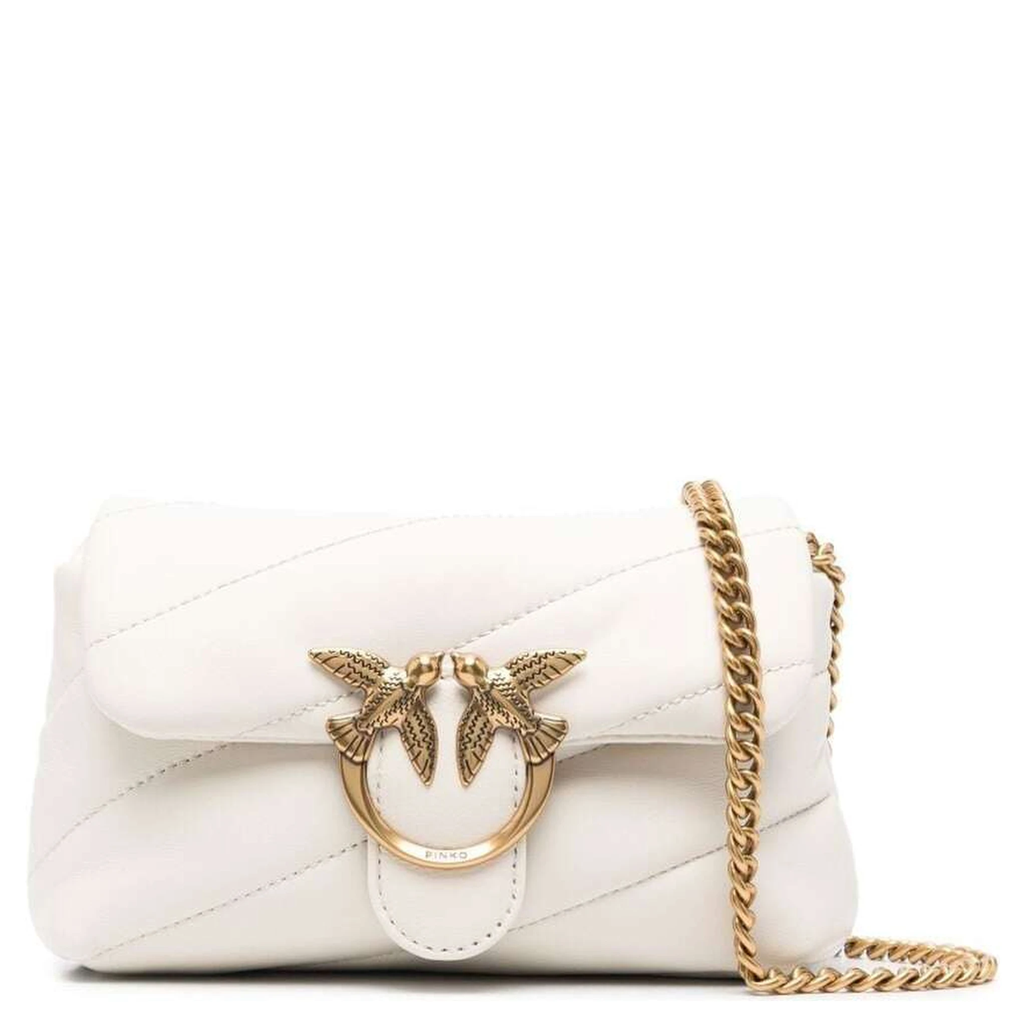 Baby Love Puff White Shoulder Bag with Diagonal Maxi Quilting in Leather Woman Pinko