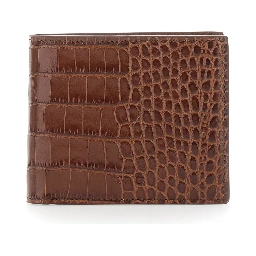 Brown Bi-Fold Wallet with Embossed Crocodile Effect in Leather Man