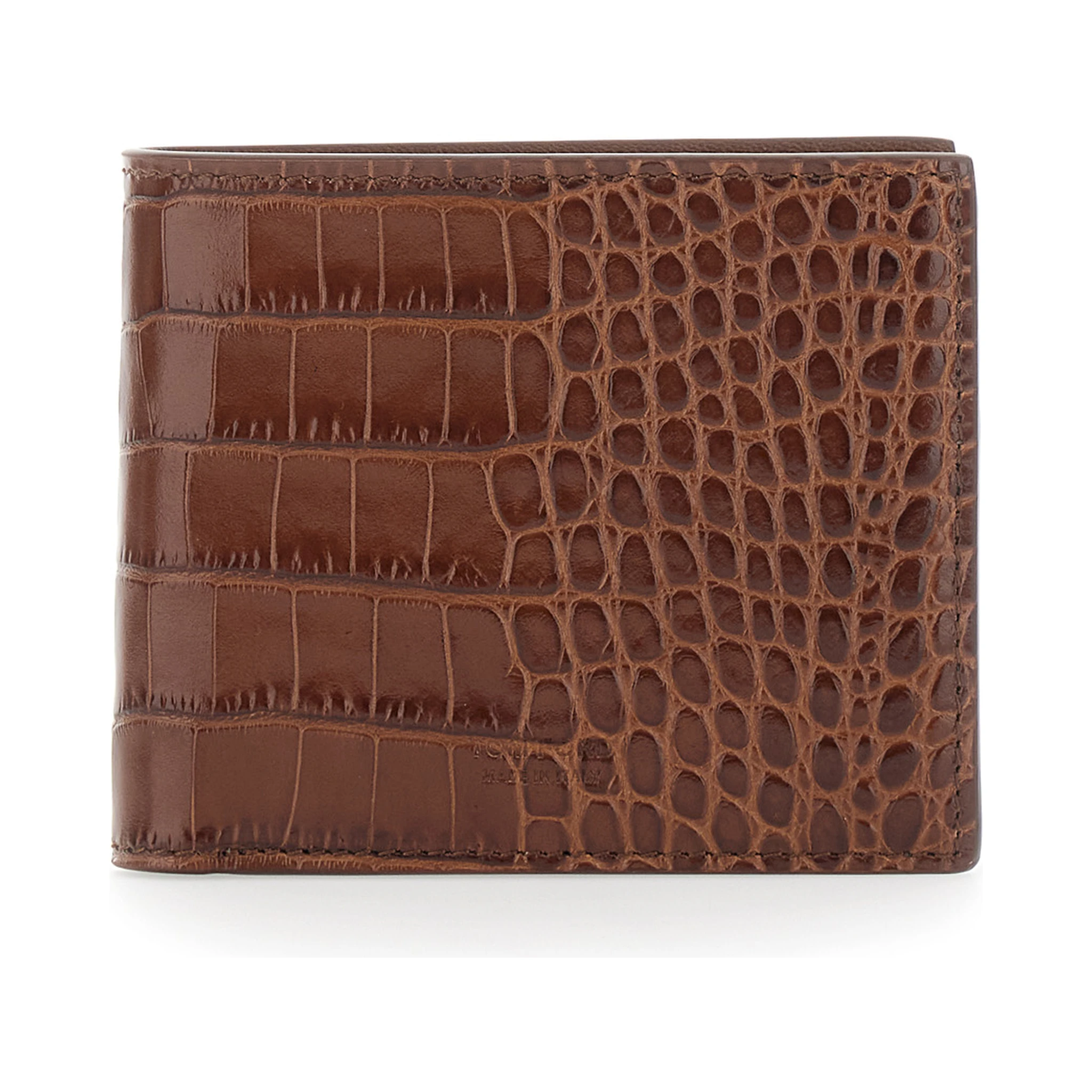 Brown Bi-Fold Wallet with Embossed Crocodile Effect in Leather Man