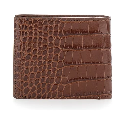 Brown Bi-Fold Wallet with Embossed Crocodile Effect in Leather Man