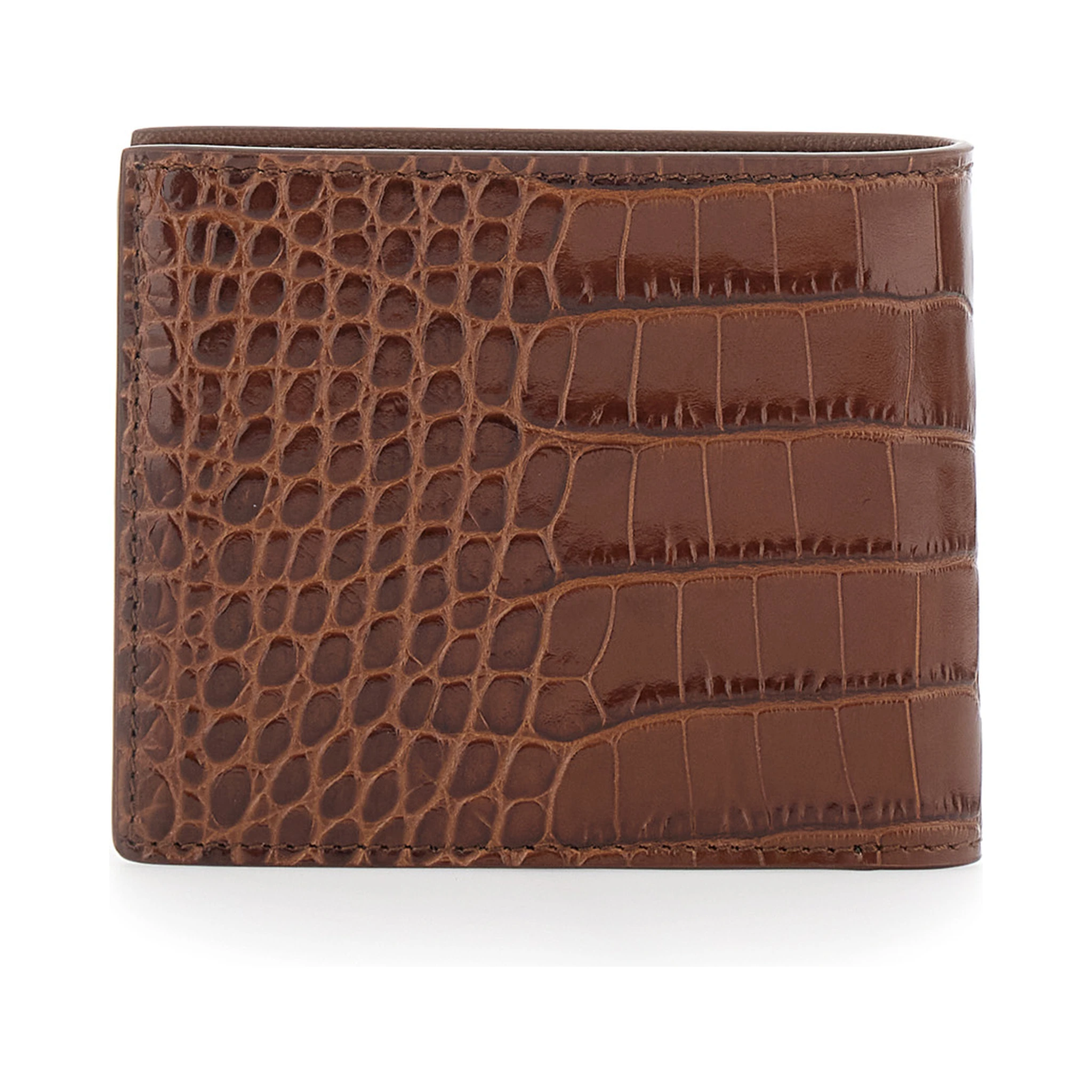 Brown Bi-Fold Wallet with Embossed Crocodile Effect in Leather Man