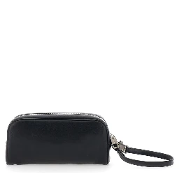 Black Clutch with Wrist Strap and Logo Lettering on the Front in Leather Man