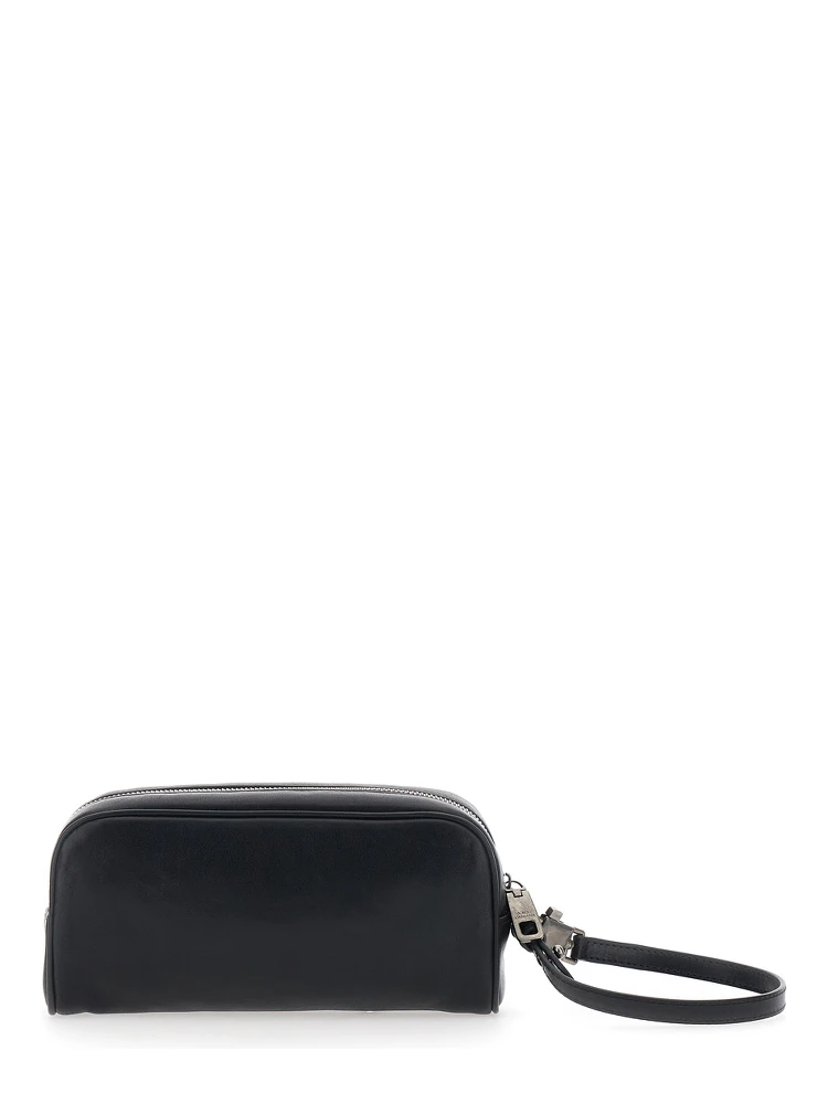 Black Clutch with Wrist Strap and Logo Lettering on the Front in Leather Man alternative