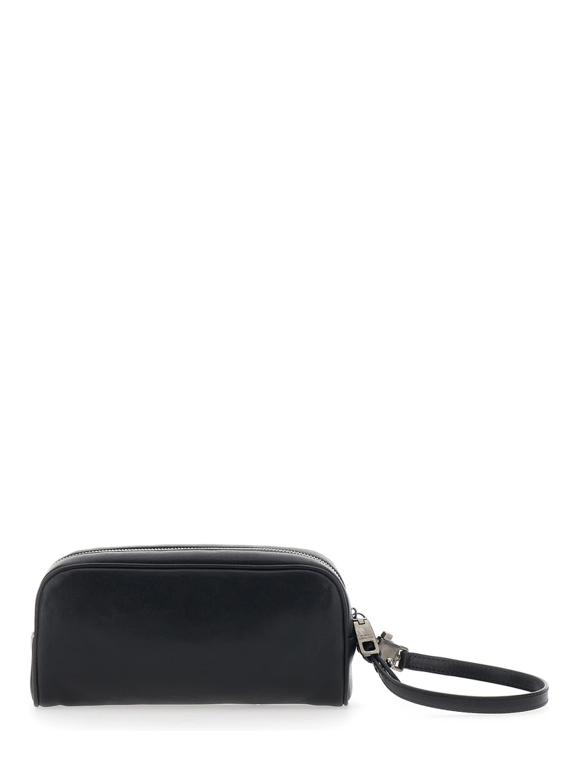 Black Clutch with Wrist Strap and Logo Lettering on the Front in Leather Man