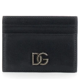 Black Card Holder with Logo Plaque on the Front in Leather Man
