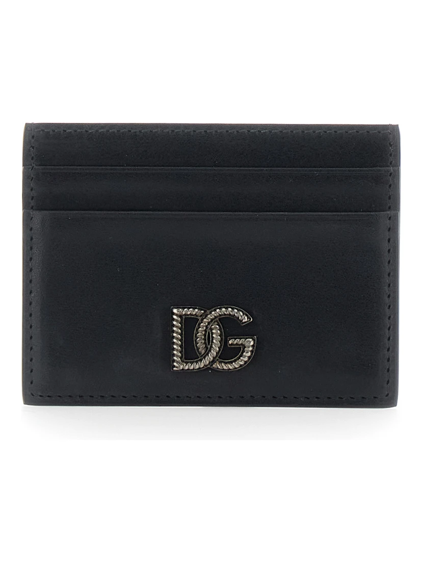 Black Card Holder with Logo Plaque on the Front in Leather Man