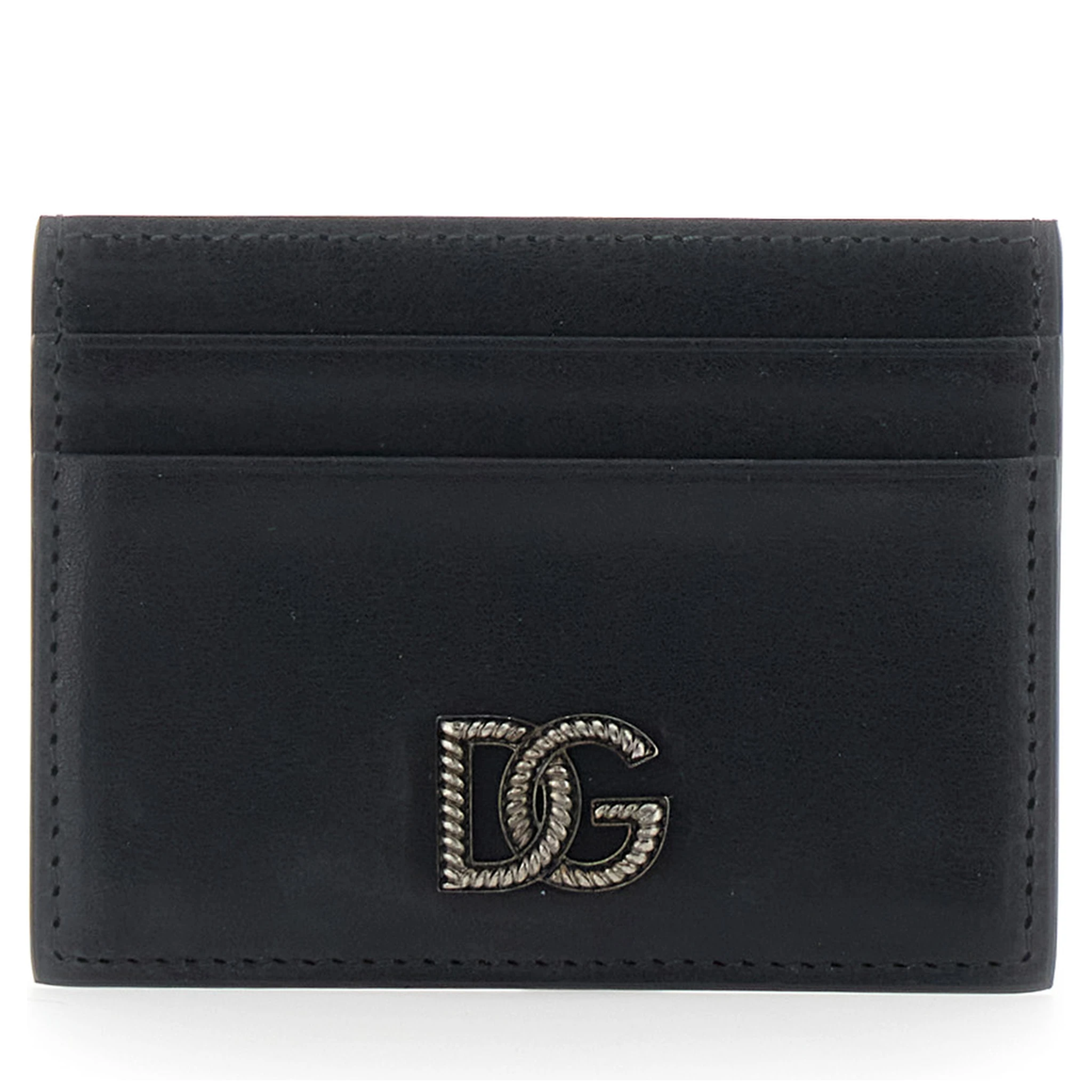 Black Card Holder with Logo Plaque on the Front in Leather Man