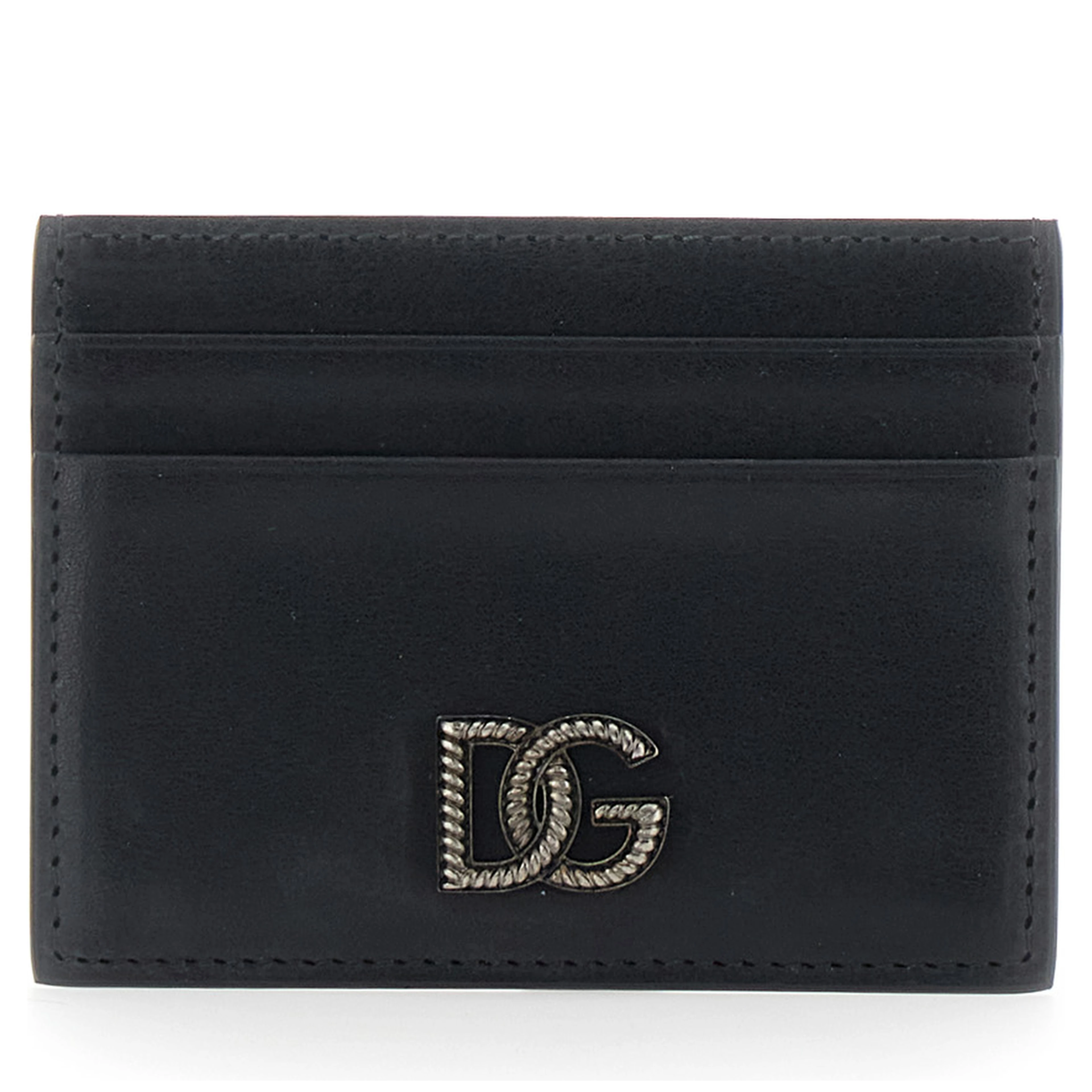 Black Card Holder with Logo Plaque on the Front in Leather Man