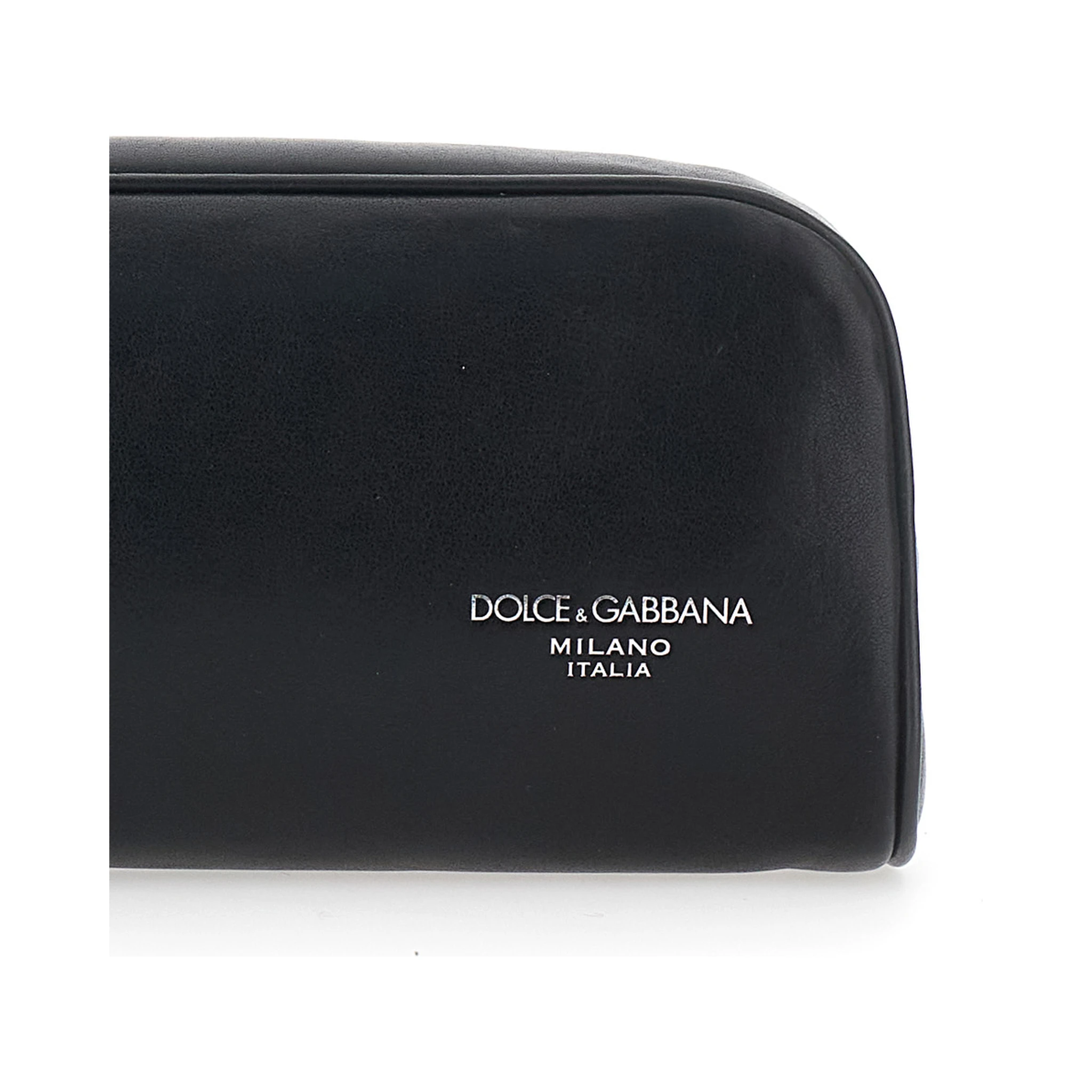 Black Clutch with Wrist Strap and Logo Lettering on the Front in Leather Man