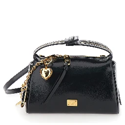 Vittoria Black Mini Handbag with Adjustable and Removable Shoulder Strap and Charm on the Front in Leather Woman