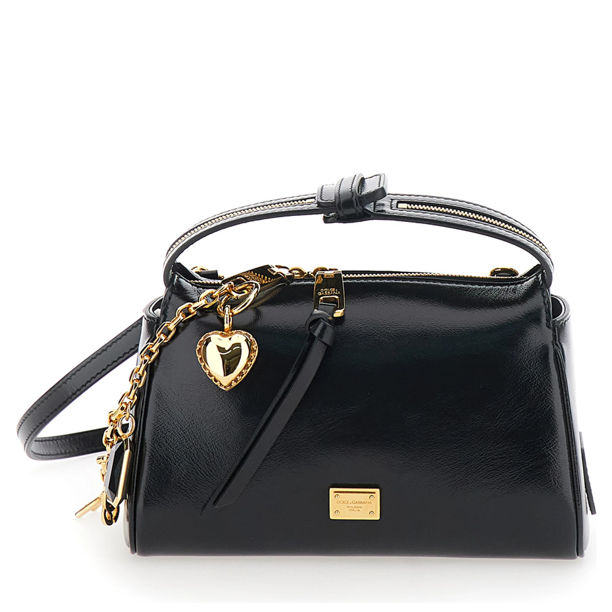 Vittoria Black Mini Handbag with Adjustable and Removable Shoulder Strap and Charm on the Front in Leather Woman